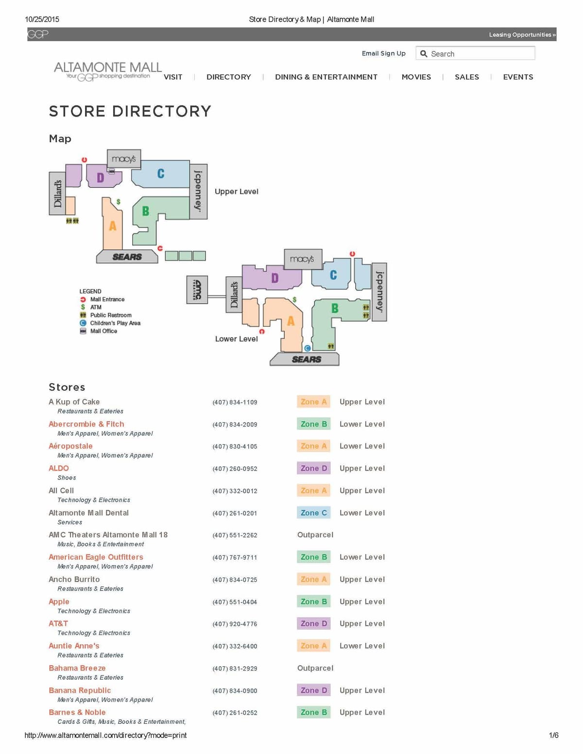 mapa Altamonte tržnom centru